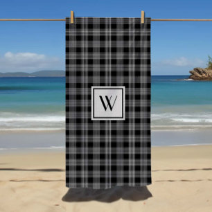 Mit Monogramm Schwarz/Grau-Schachbrettmuster Karie Strandtuch