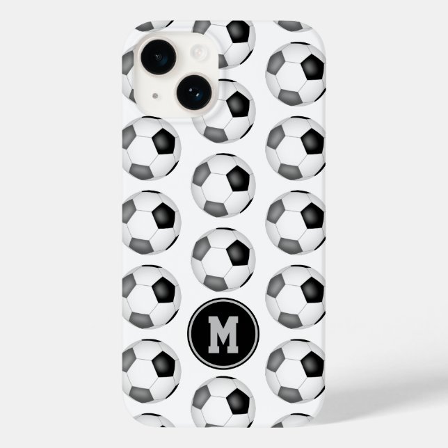 mit Monogramm schwarz-graue Fußballbälle Case-Mate iPhone 14 Hülle (Rückseite)