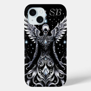 Mit Monogramm Schwarz-Silber-Tattoo-Engel Case-Mate iPhone Hülle