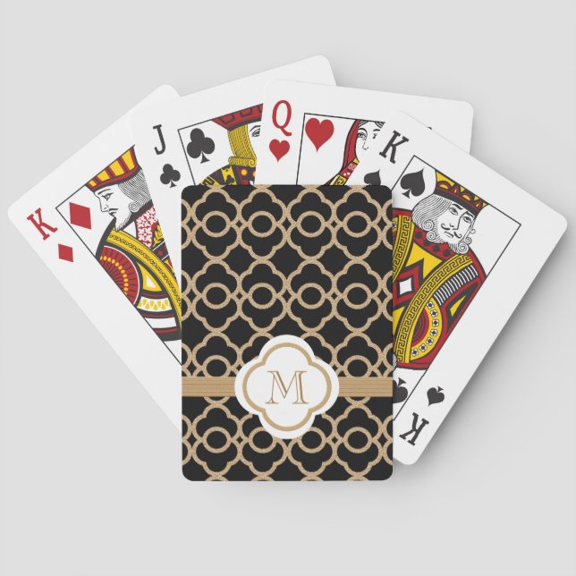Mit Monogramm Schwarz und Gold in Marokko Spielkarten (Rückseite)