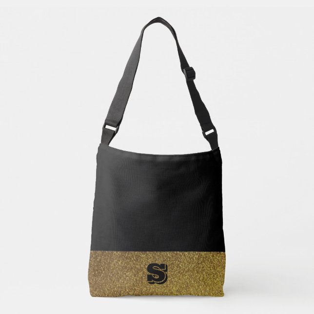 Mit Monogramm Schwarz und Gold Tragetaschen Mit Langen Trägern (Vorderseite)