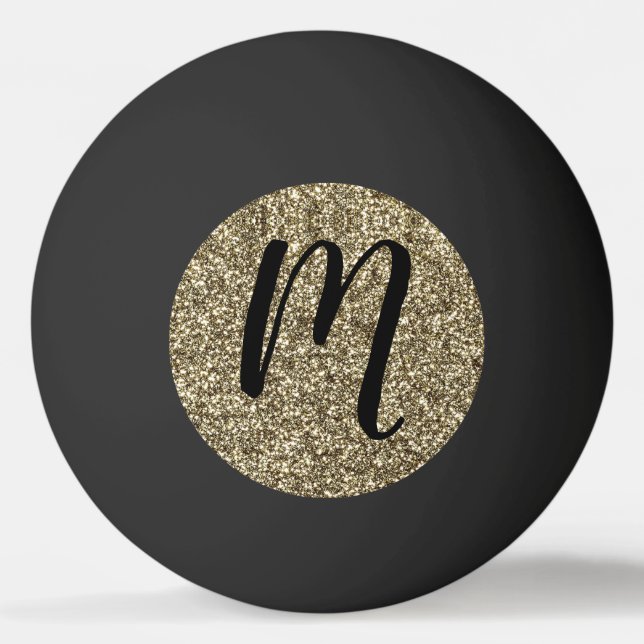 Mit Monogramm Schwarz-und GoldGlitzer elegant Tischtennisball (Vorderseite)