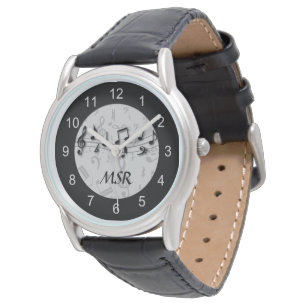 Mit Monogramm Schwarz- und Graumusikalische Noten Armbanduhr