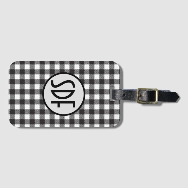Mit Monogramm Schwarz und Weiß Buffalo Kariert Tre Gepäckanhänger (Vorderseite (Horizontal))