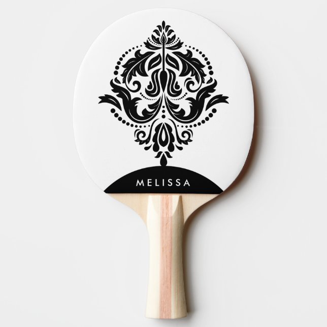 Mit Monogramm Schwarz-Weiß-Blumendekoration Tischtennis Schläger (Rückseite)