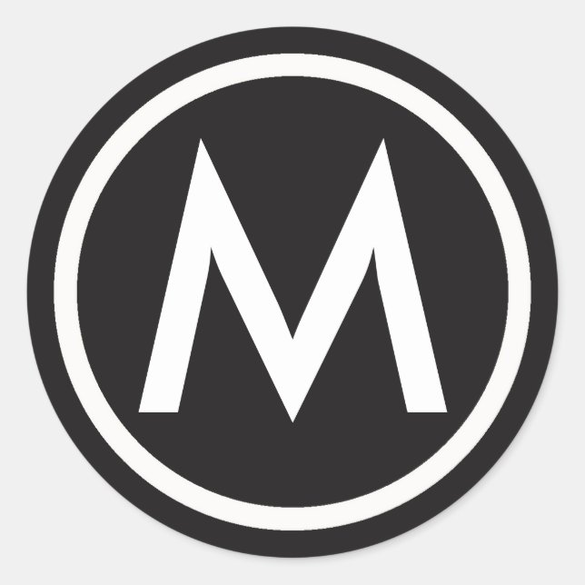 Mit Monogramm Schwarz-Weiß-Buchstaben-Aufkleber Runder Aufkleber (Vorderseite)