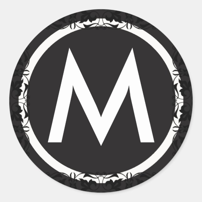 Mit Monogramm Schwarz-Weiß-Buchstaben-Aufkleber Runder Aufkleber (Vorderseite)