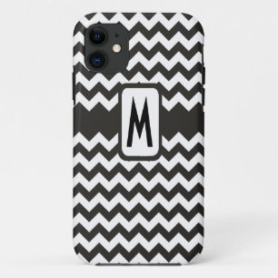 Mit Monogramm Schwarz-Weiß-Chevronen-Muster Case-Mate iPhone Hülle