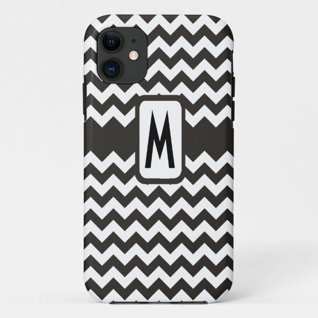 Mit Monogramm Schwarz-Weiß-Chevronen-Muster Case-Mate iPhone Hülle (Rückseite)