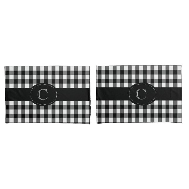 Mit Monogramm Schwarz/Weiß Gingham Pillowcases Kissenbezug (Vorderseite-Set)