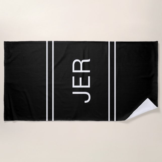 Mit Monogramm Schwarz-Weiß-Initialen nach Maß Strandtuch (Vorderseite)