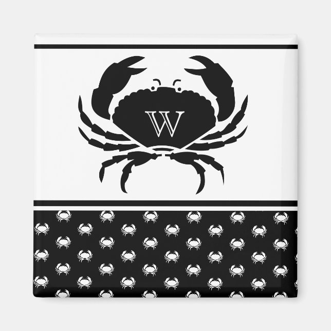 Mit Monogramm Schwarz-Weiß-Krabbe Magnet (Vorne)
