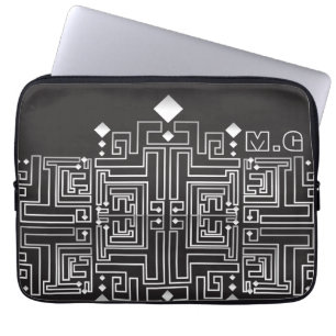 Mit Monogramm Schwarz-Weiß-Muster Laptopschutzhülle