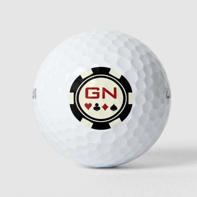 Mit Monogramm Schwarz-Weiß-Poker-Chip Golfball (Vorderseite)