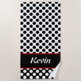 Mit Monogramm Schwarz/Weiß Polka Dot Beach Handtuc Strandtuch