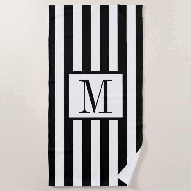 Mit Monogramm Schwarz-Weiß-Strandtuch Strandtuch (Vorderseite)