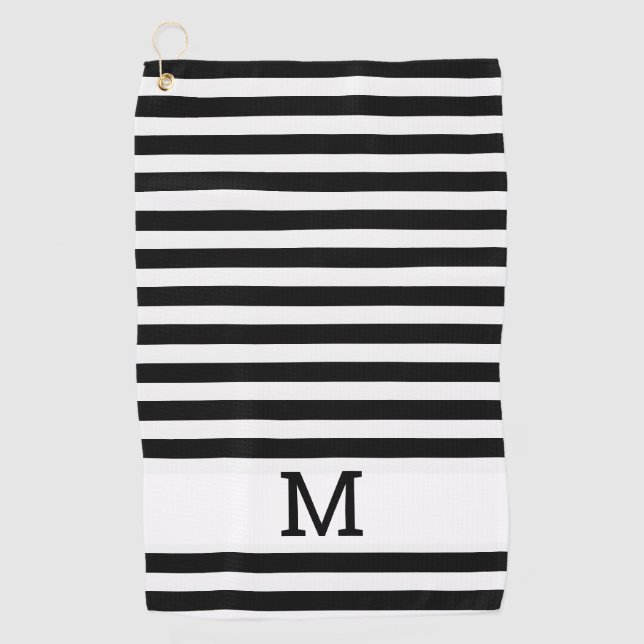 Mit Monogramm Schwarz-Weiß-Streifen Golfhandtuch (Vorderseite)