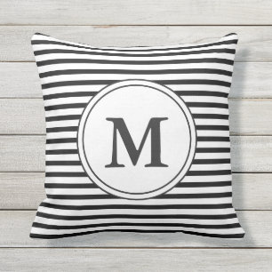 Mit Monogramm Schwarz-Weiß-Streifen Kissen