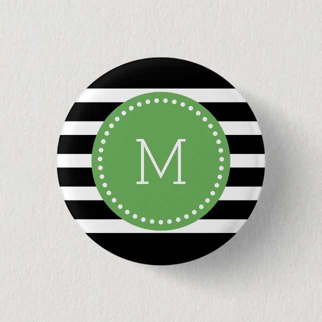 Mit Monogramm Schwarz-Weiß-Streifen und grüner Akz Button (Vorderseite)