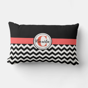 Mit Monogramm Schwarz/Weiß Zickzack Kissen