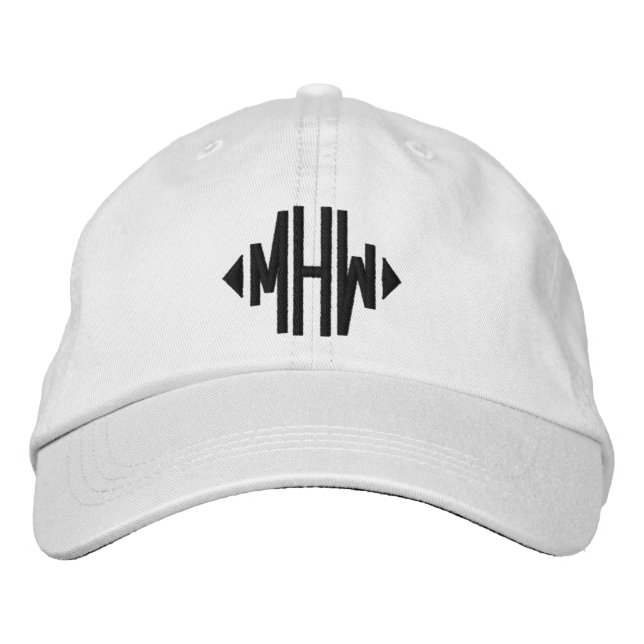Mit Monogramm, Schwarz-weiße Eleganz Bestickte Baseballkappe (Vorderseite)