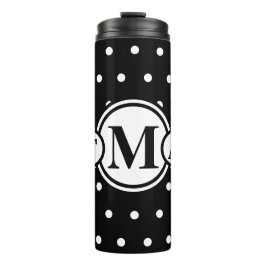Mit Monogramm Schwarz-weiße Polka Dots Thermosbecher