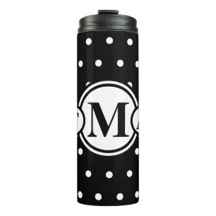 Mit Monogramm Schwarz-weiße Polka Dots Thermosbecher