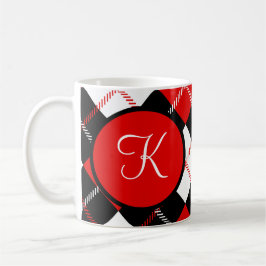 Mit Monogramm Schwarz-weiße Raute Kariert Kaffeetasse