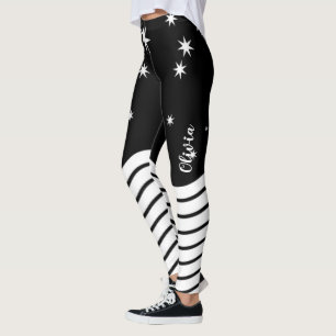 Mit Monogramm Schwarz-weiße Streifen Graphic Leggings