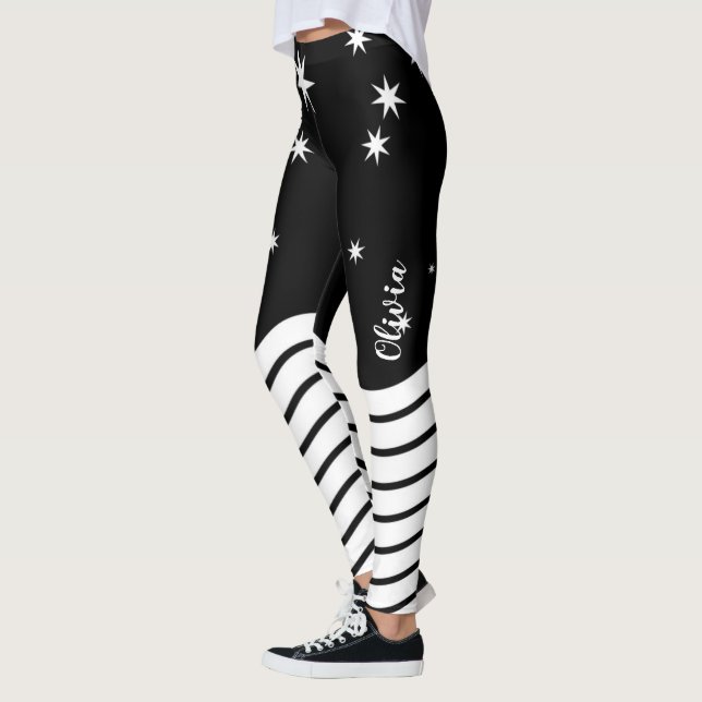 Mit Monogramm Schwarz-weiße Streifen Graphic Leggings (Links)