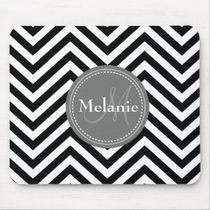 Mit Monogramm Schwarz-weiße Zickzack Quarzfolie Mousepad