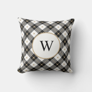 Mit Monogramm Schwarz-weißer und Karierter Wurfpfe Kissen