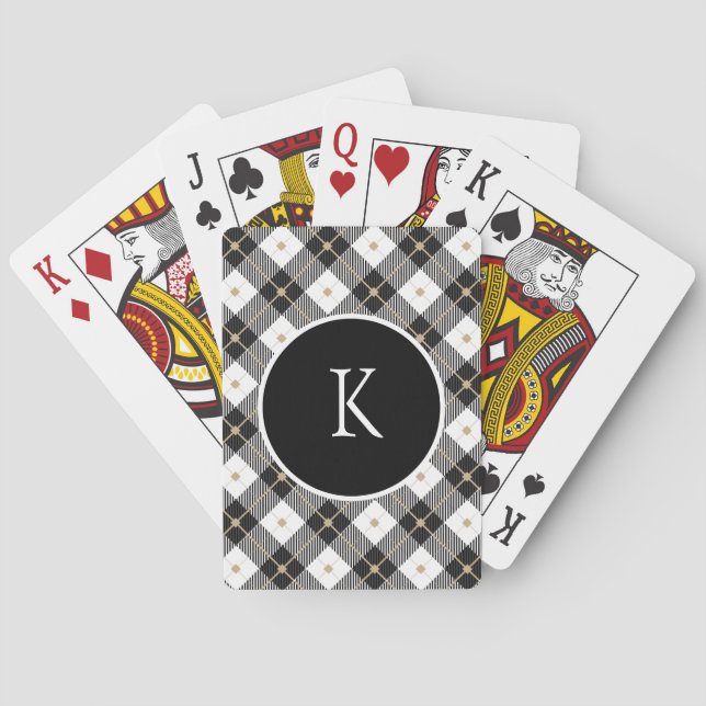 Mit Monogramm Schwarz-weißes Gold Kariert Spielkarten (Rückseite)