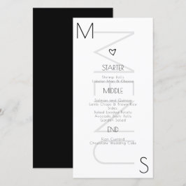Mit Monogramm Schwarz-weißes Heart Wedding Menu