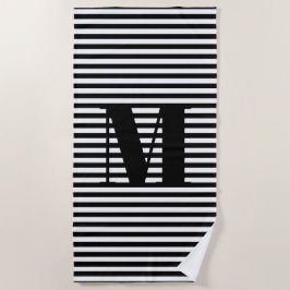 Mit Monogramm Schwarz-weißes Streifenmuster Strandtuch