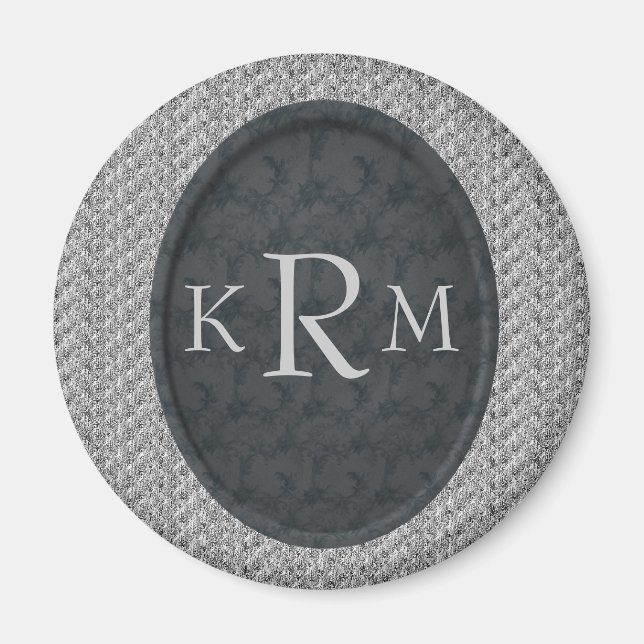 Mit Monogramm Schwarze Flora Magnet (Vorne)