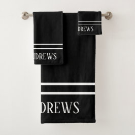 Mit Monogramm schwarze, moderne Streifen Badhandtuch Set