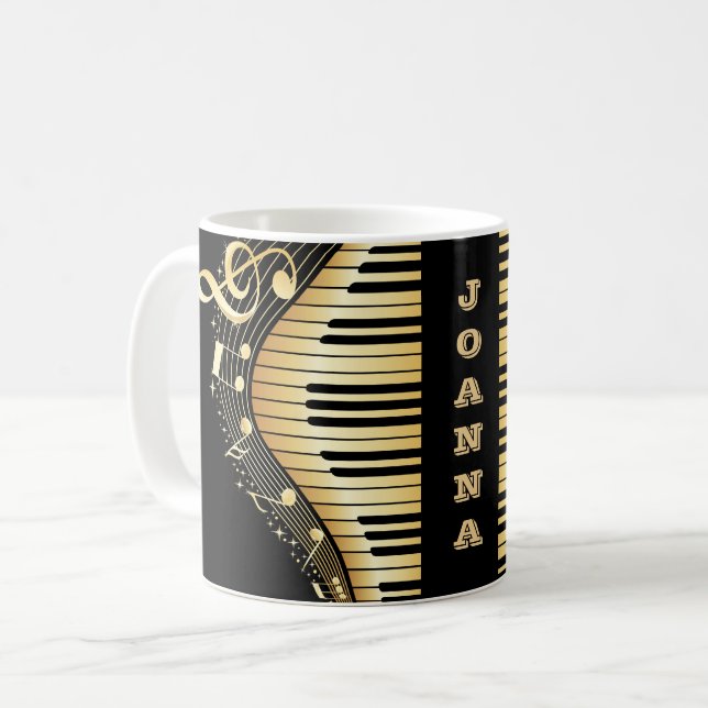 Mit Monogramm, schwarze und goldene Noten und Schl Kaffeetasse (Vorderseite Links)