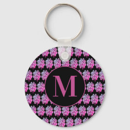 Mit Monogramm, schwarze und rosa, vier Leaf-Kleben Schlüsselanhänger
