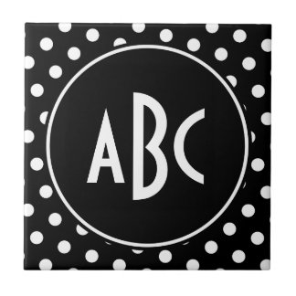 Mit Monogramm schwarze und weiße Polka-Punkte Fliese