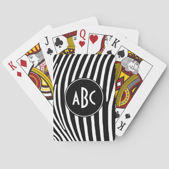 Mit Monogramm schwarze und weiße Zebrastreifen Spielkarten (Rückseite)