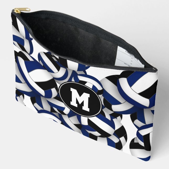 mit Monogramm schwarze Volleyballmuster Zubehörtasche (Offen)