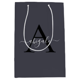 Mit Monogramm Schwarzer Anchor Grau | Minimal Eleg Mittlere Geschenktüte