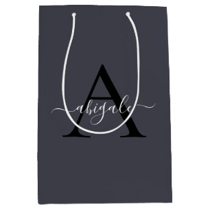 Mit Monogramm Schwarzer Anchor Grau Minimal Eleg Mittlere Geschenktüte