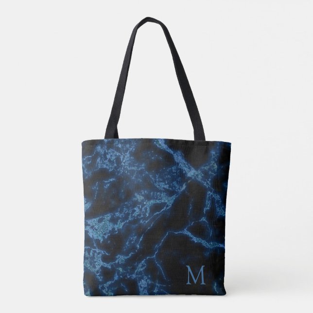Mit Monogramm schwarzer Hintergrund und blauer Gli Tasche (Rückseite)