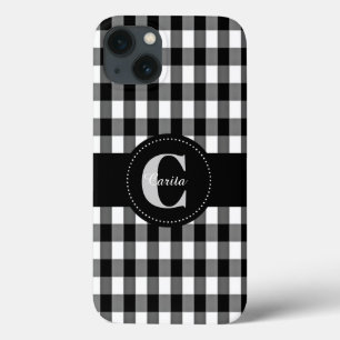 Mit Monogramm schwarzer/weißer Gingham starkes Case-Mate iPhone Hülle