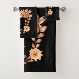 Mit Monogramm Schwarzes Brot und Pfirsichblüten Badhandtuch Set