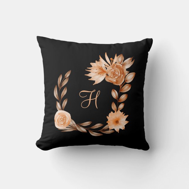 Mit Monogramm Schwarzes Brot und Pfirsichblüten Kissen (Vorderseite)