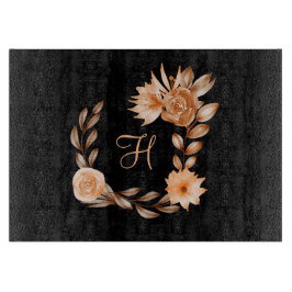 Mit Monogramm Schwarzes Brot und Pfirsichblüten Schneidebrett