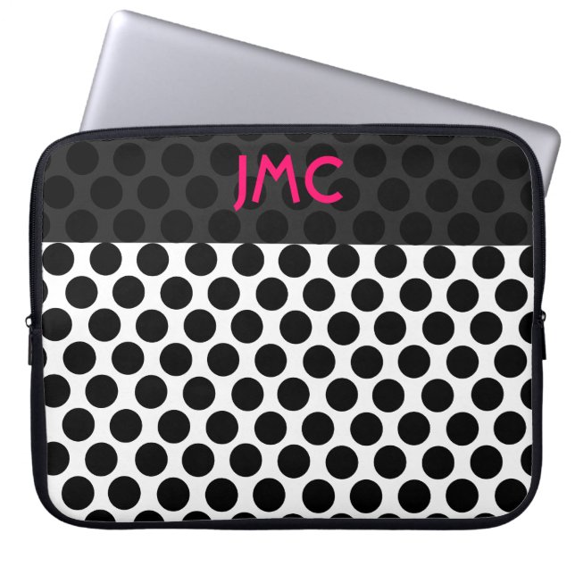 Mit Monogramm schwarzes Dottie Laptopschutzhülle (Vorderseite)